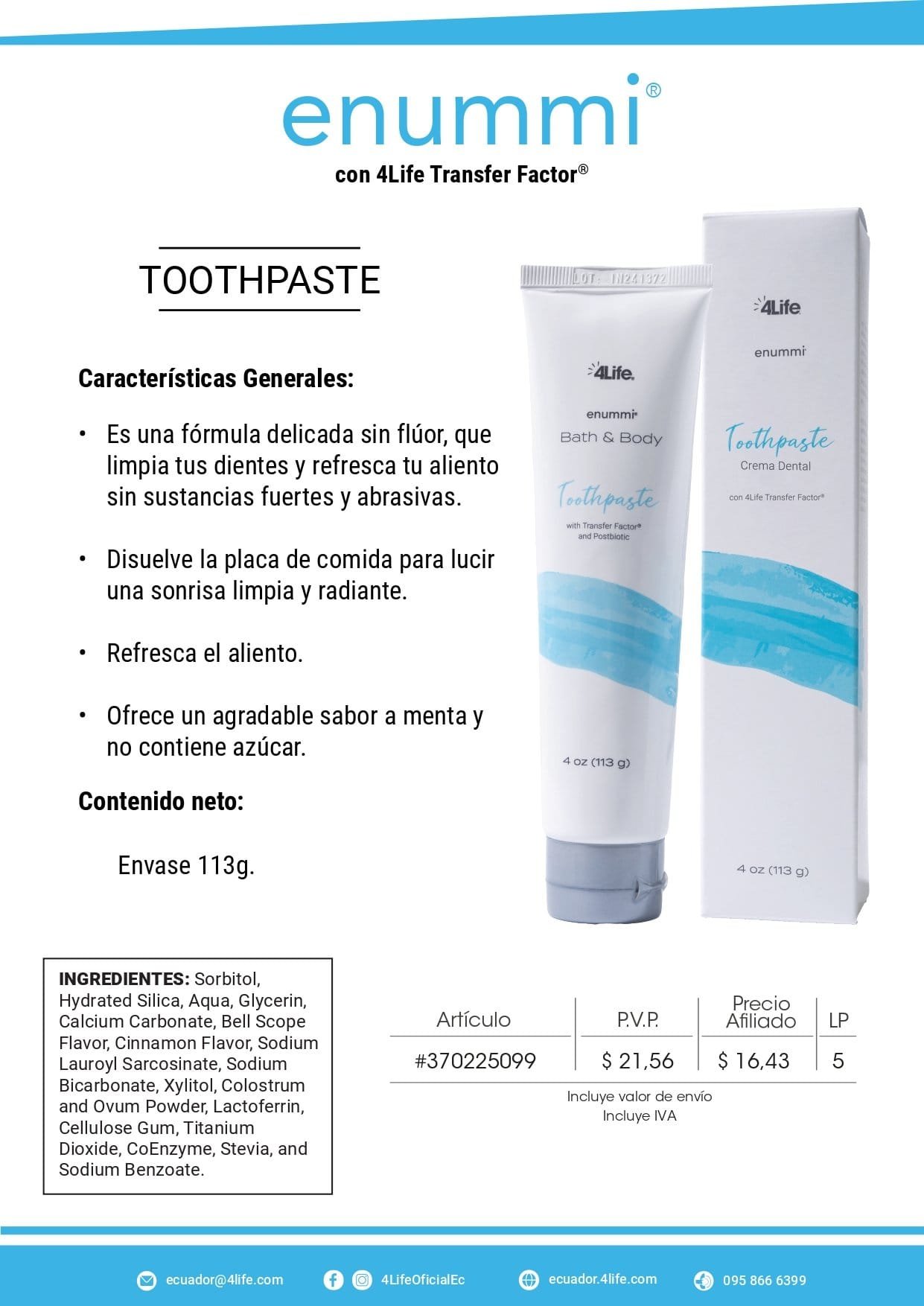 Infografía beneficios enummi Toothpaste 4Life