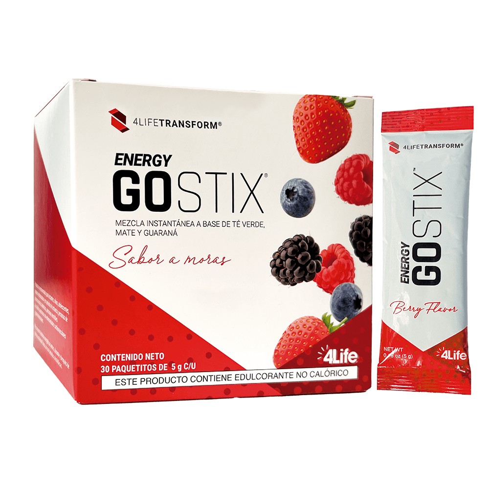 Caja y sobres de Energy Go Stix Berry de 4Life