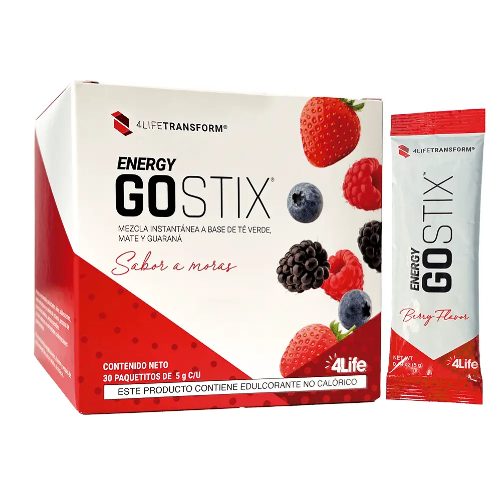 Caja y sobres de Energy Go Stix Berry de 4Life