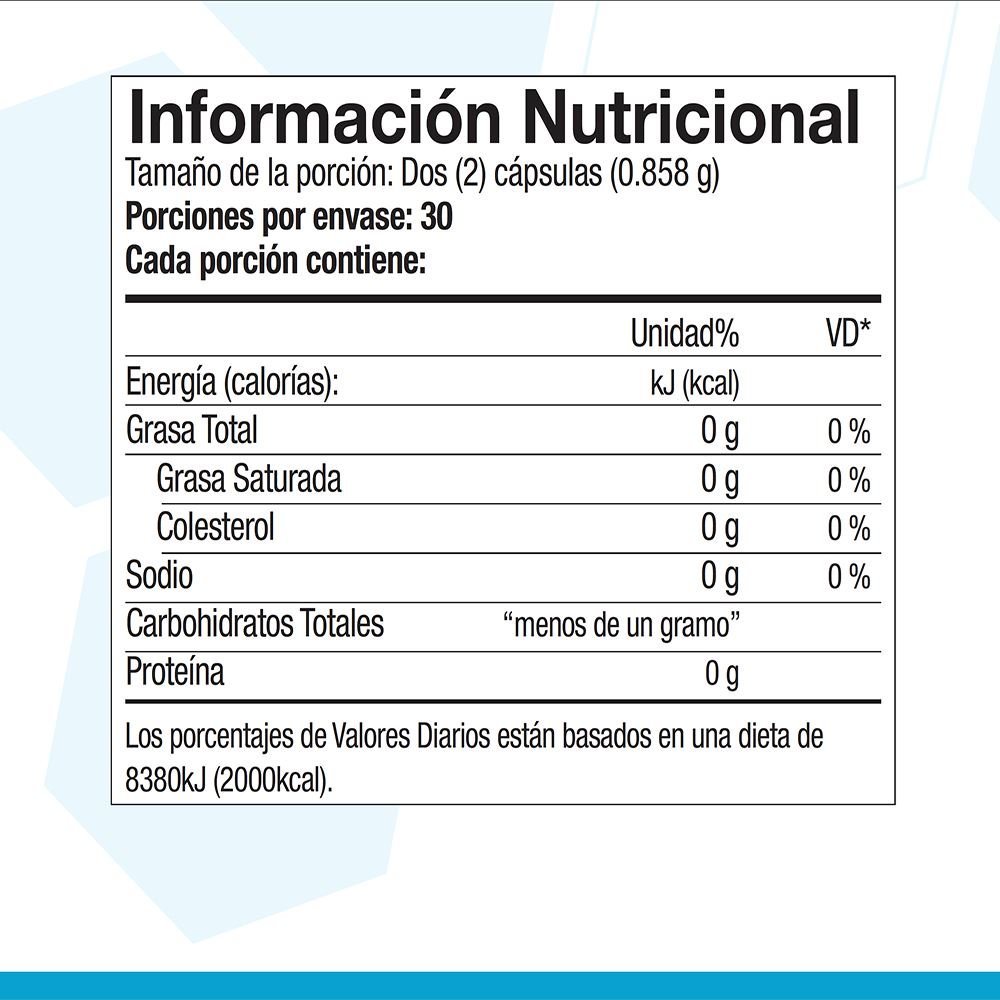 Tabla nutricional de 4Life Transfer Factor Tri-Factor