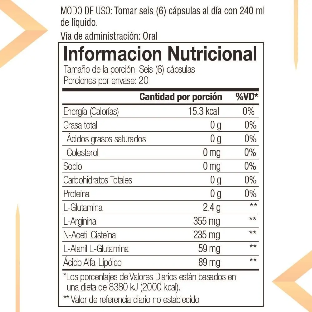 Tabla nutricional 4Life Glutamine Prime