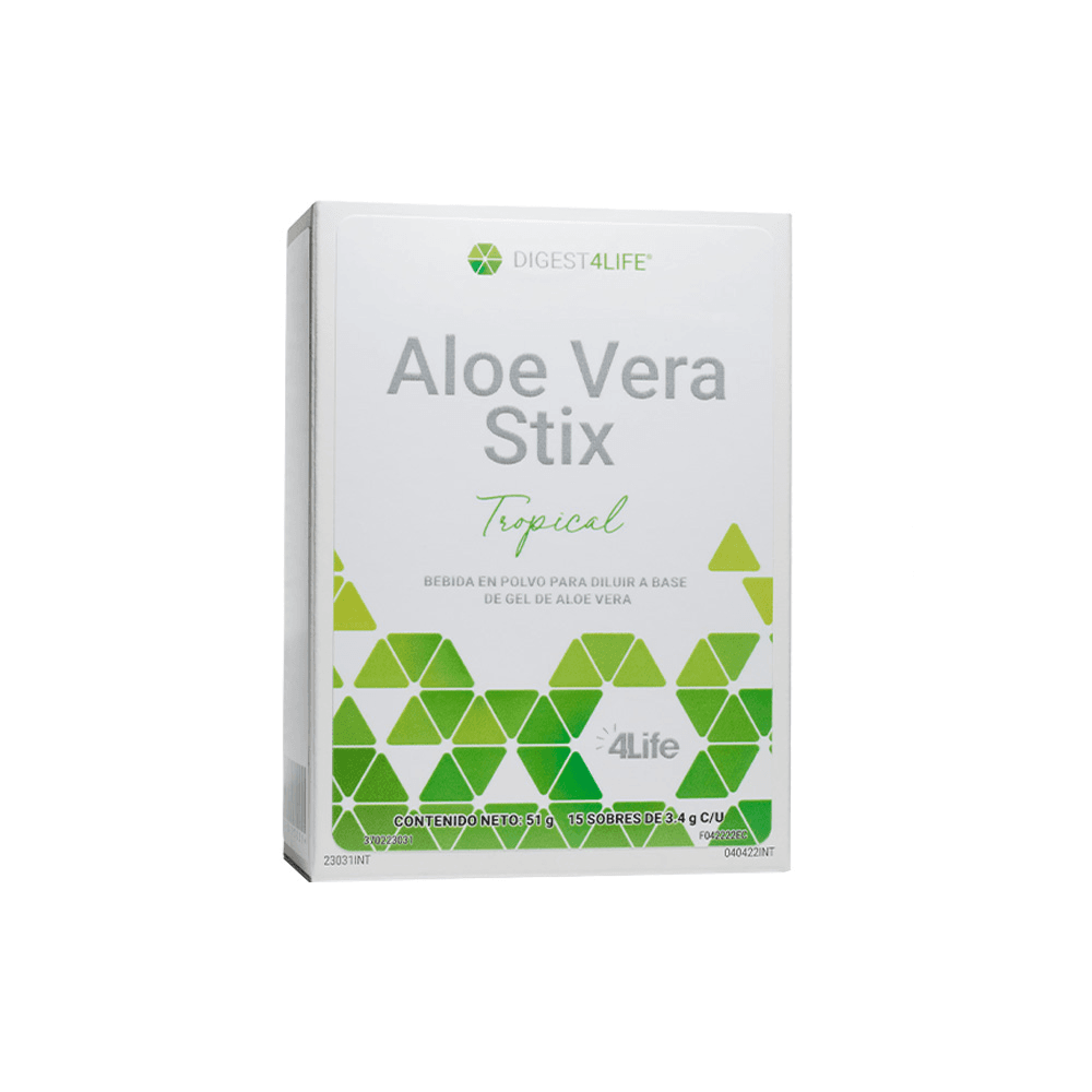 Caja y sobre de Aloe Vera Stix Tropical 4Life